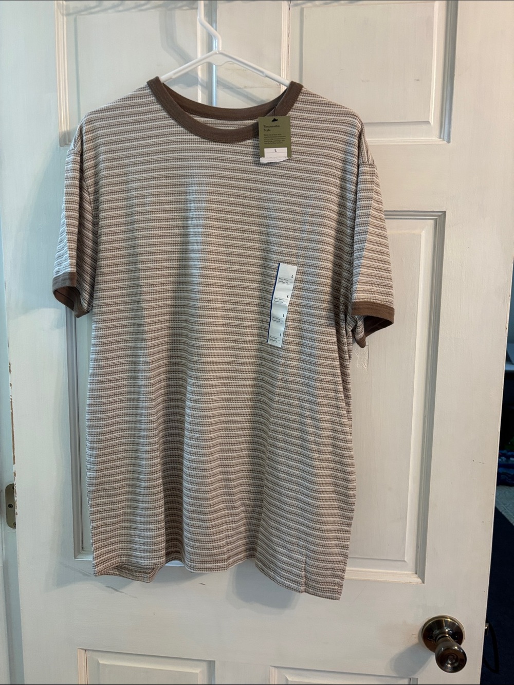 Goodfellow & Co Beige and Brown Striped Crewneck Tee